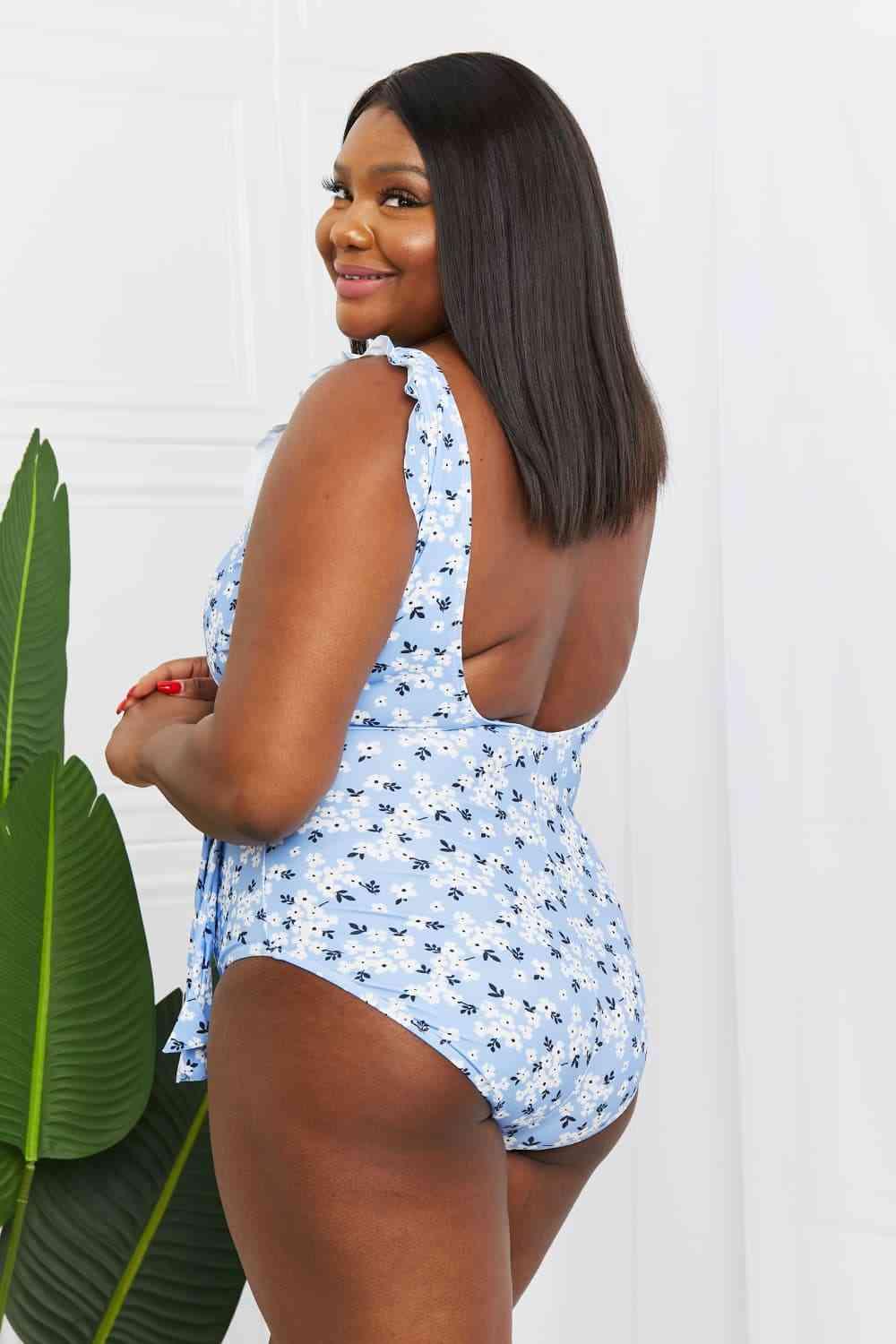 Marina West Swim Full Size Float On Ruffle Faux Wrap One-Piece in Blossom Blue Carauana Store