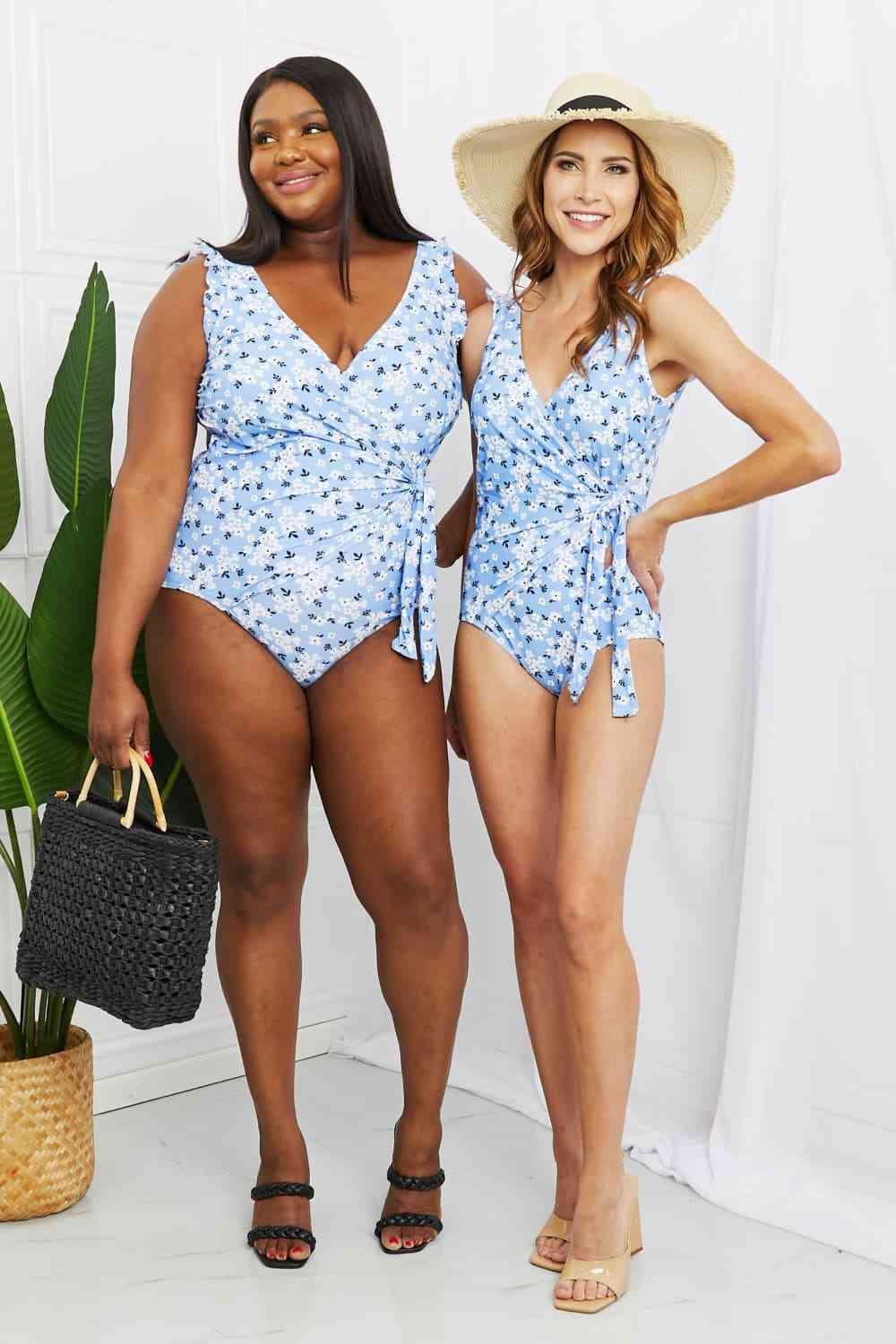 Marina West Swim Full Size Float On Ruffle Faux Wrap One-Piece in Blossom Blue Carauana Store