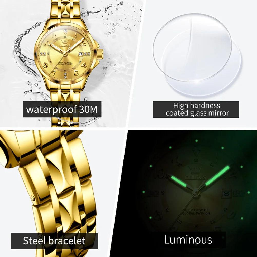 OLEVS 2910 Women's Watch Classics Calendar Waterproof Stainles Steel Ladies Hand Clock Luxury Brand Quartz Watch for Women Carauana Store