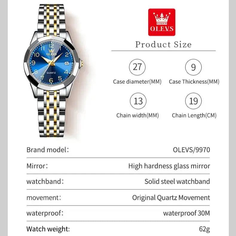 OLEVS Golden Watch for Women Luxury Elegant Rhombus Design Digital Dial Stainless Steel Strap Waterproof Calendar Clock Ladies Carauana Store