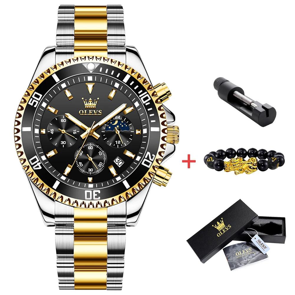 OLEVS Men Watch Stainless Steel Waterproof Luiminous Business Fashion Luxury Men's Watch Date Moon Phase Quartz Watches For Men Carauana Store