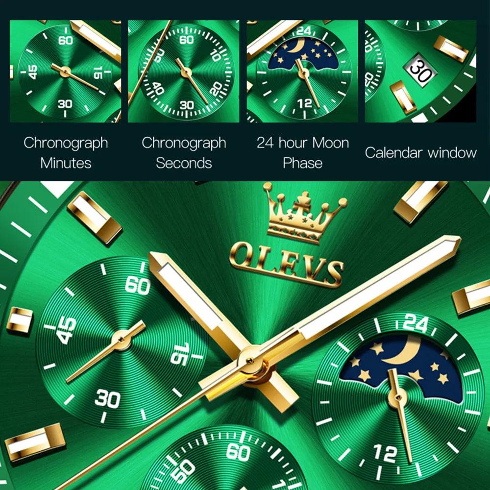 OLEVS Men Watch Stainless Steel Waterproof Luiminous Business Fashion Luxury Men's Watch Date Moon Phase Quartz Watches For Men Carauana Store