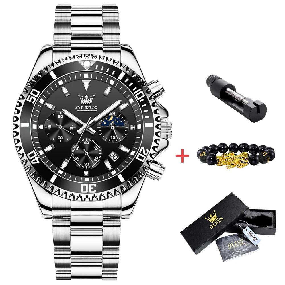 OLEVS Men Watch Stainless Steel Waterproof Luiminous Business Fashion Luxury Men's Watch Date Moon Phase Quartz Watches For Men Carauana Store