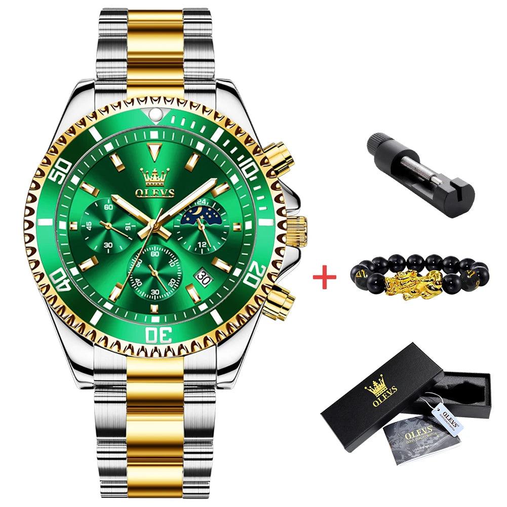 OLEVS Men Watch Stainless Steel Waterproof Luiminous Business Fashion Luxury Men's Watch Date Moon Phase Quartz Watches For Men Carauana Store