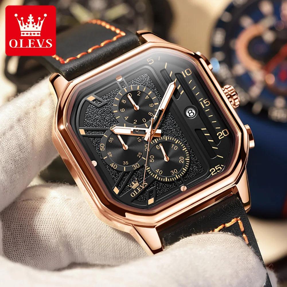 OLEVS Original Certification Top Luxury Men's Watches Waterproof Fashion Luminous Multifunctional Quartz Watch Leather Strap Carauana Store