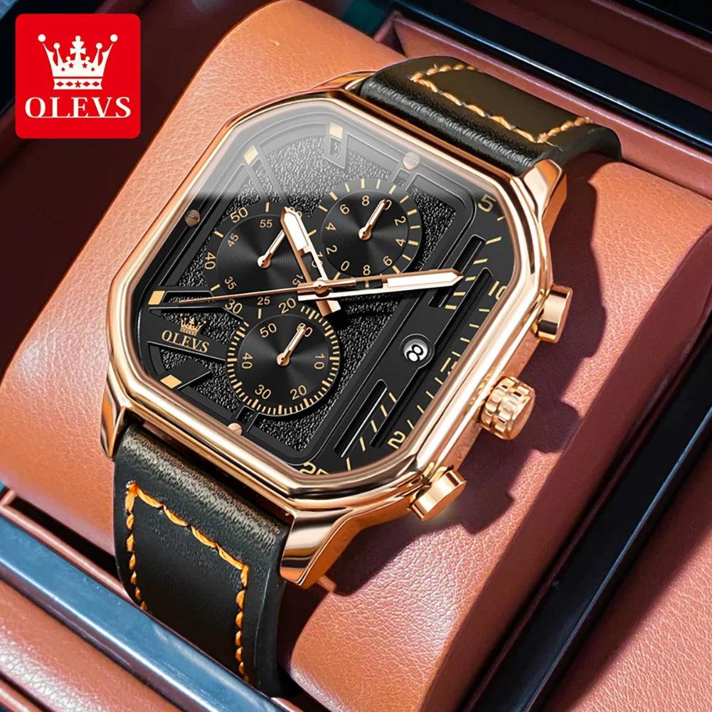 OLEVS Original Certification Top Luxury Men's Watches Waterproof Fashion Luminous Multifunctional Quartz Watch Leather Strap Carauana Store