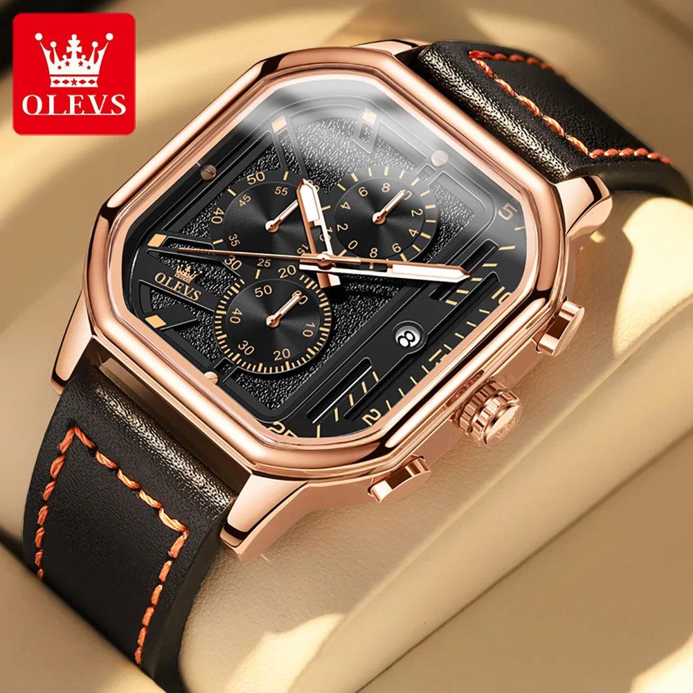 OLEVS Original Certification Top Luxury Men's Watches Waterproof Fashion Luminous Multifunctional Quartz Watch Leather Strap Carauana Store