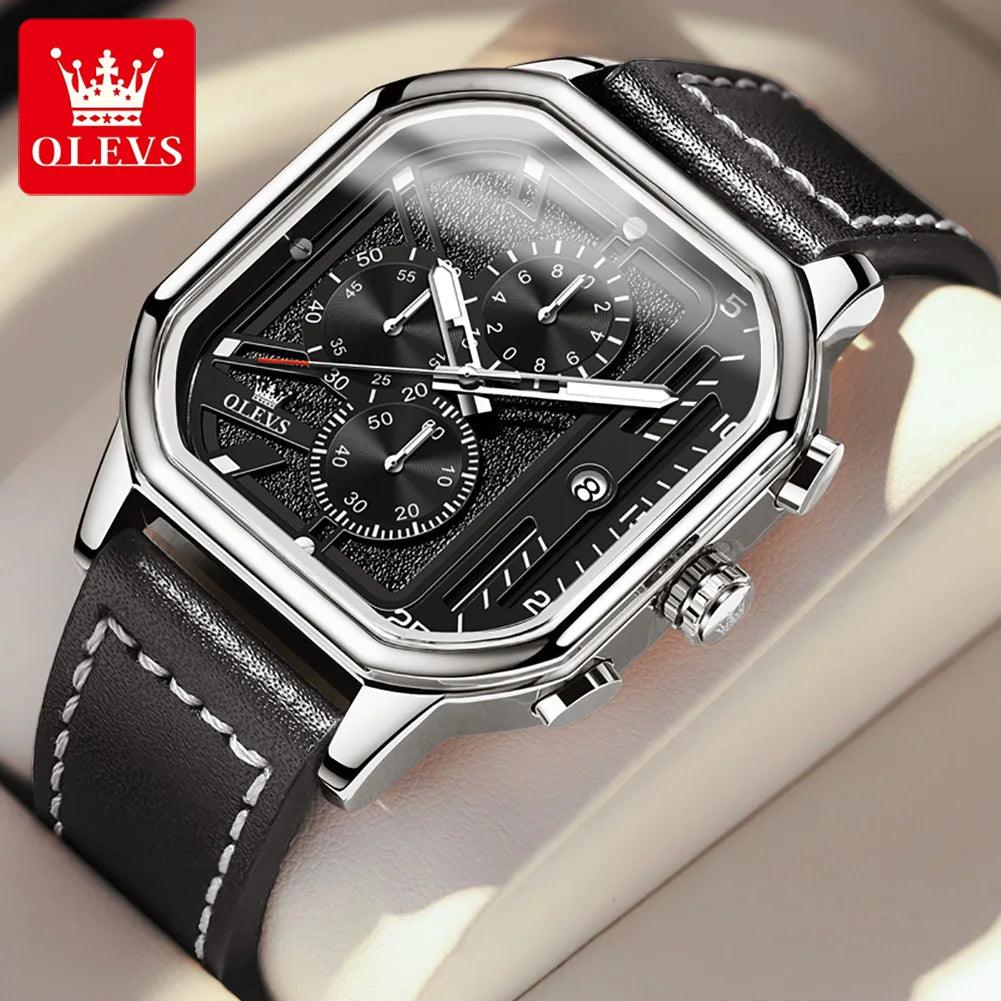 OLEVS Original Certification Top Luxury Men's Watches Waterproof Fashion Luminous Multifunctional Quartz Watch Leather Strap Carauana Store