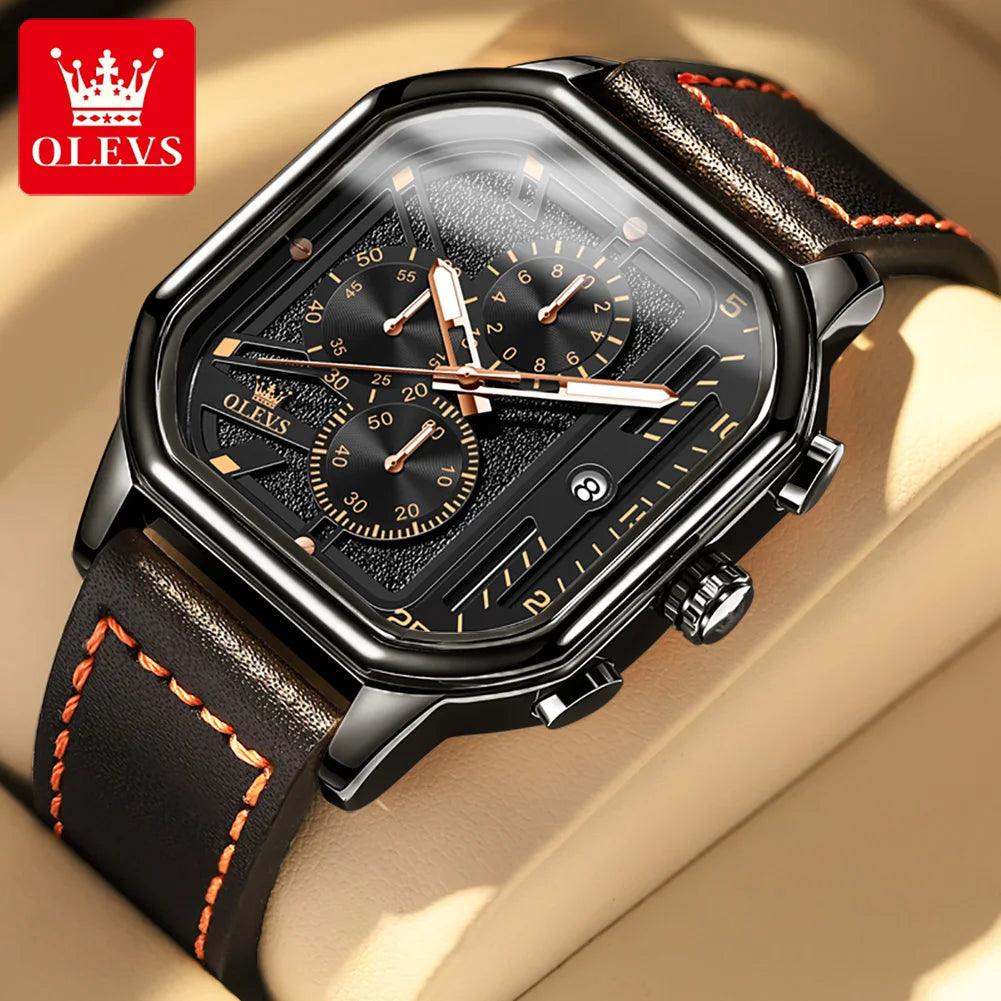 OLEVS Original Certification Top Luxury Men's Watches Waterproof Fashion Luminous Multifunctional Quartz Watch Leather Strap Carauana Store