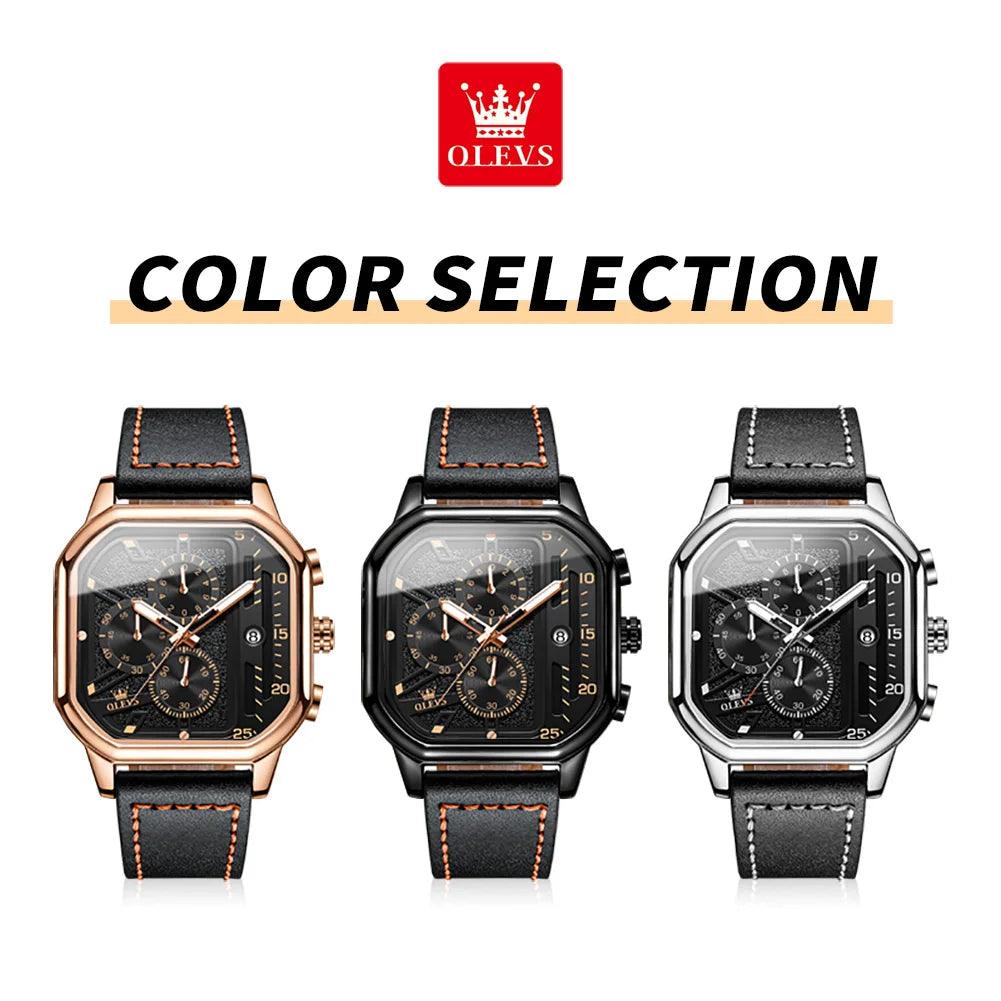 OLEVS Original Certification Top Luxury Men's Watches Waterproof Fashion Luminous Multifunctional Quartz Watch Leather Strap Carauana Store