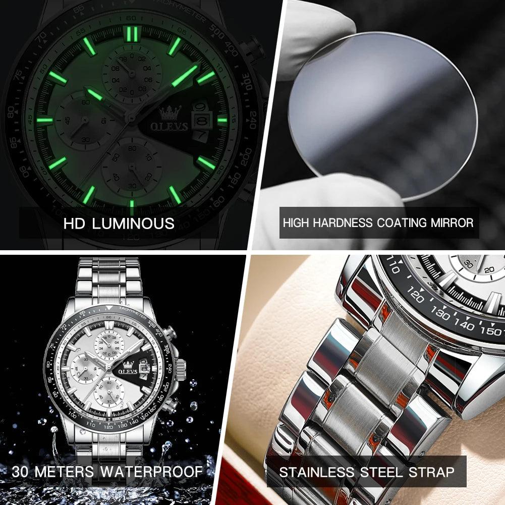 OLEVS Original Multi-function Men's Watches Chronograph Stainless Steel Waterproof Business Wristwatch Men (Exclusive Design) Carauana Store