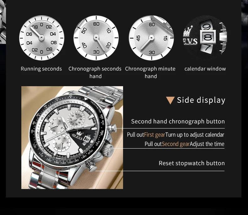 OLEVS Original Multi-function Men's Watches Chronograph Stainless Steel Waterproof Business Wristwatch Men (Exclusive Design) Carauana Store