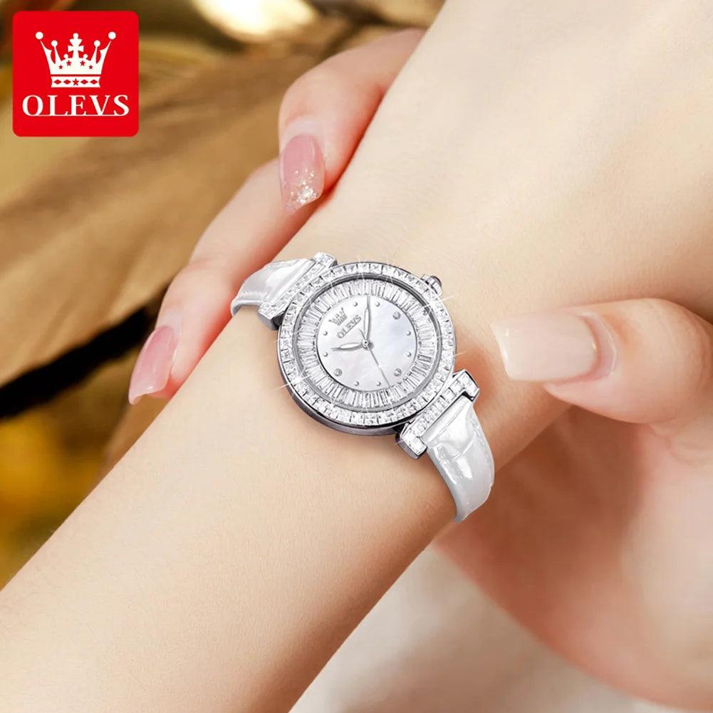 OLEVS Women's Watches Light luxury Fashion Original Quartz Watch for Ladies Waterproof Leather Strap Luminous Diamond Ring Dial Carauana Store