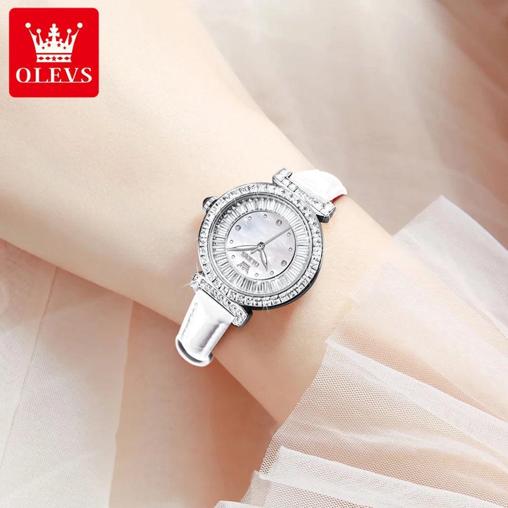 OLEVS Women's Watches Light luxury Fashion Original Quartz Watch for Ladies Waterproof Leather Strap Luminous Diamond Ring Dial Carauana Store