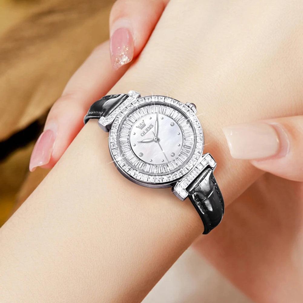 OLEVS Women's Watches Light luxury Fashion Original Quartz Watch for Ladies Waterproof Leather Strap Luminous Diamond Ring Dial Carauana Store