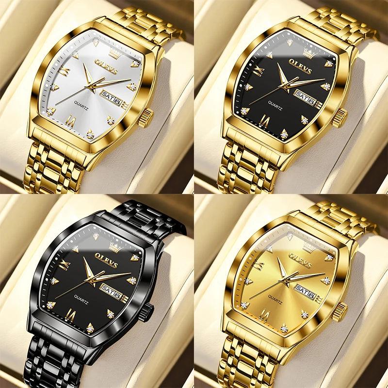 OLEVS/5528 Stainless Steel Luxury Quartz Watch | Elegant Tonneau Case with Shock Resistance and Week Display Carauana Store
