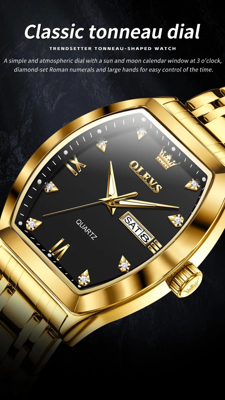OLEVS/5528 Stainless Steel Luxury Quartz Watch | Elegant Tonneau Case with Shock Resistance and Week Display Carauana Store