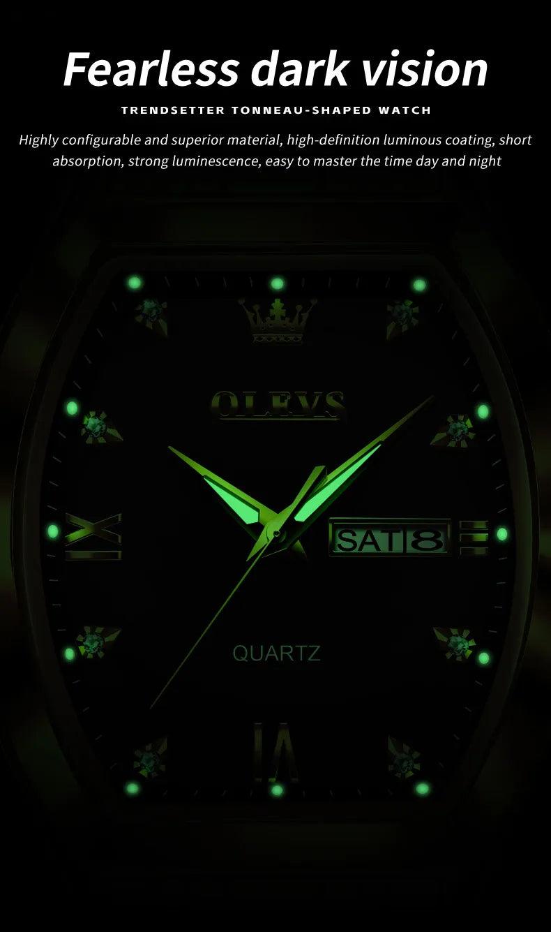 OLEVS/5528 Stainless Steel Luxury Quartz Watch | Elegant Tonneau Case with Shock Resistance and Week Display Carauana Store