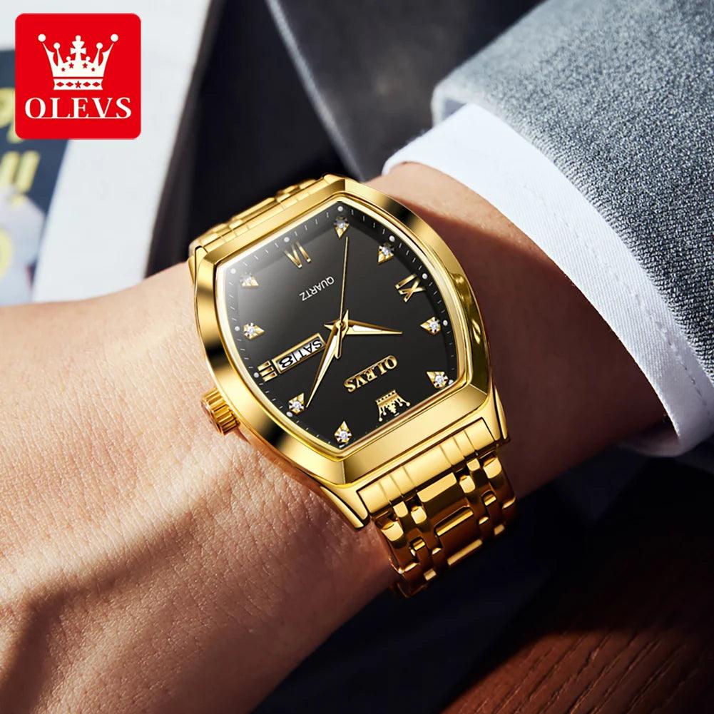OLEVS/5528 Stainless Steel Luxury Quartz Watch | Elegant Tonneau Case with Shock Resistance and Week Display Carauana Store