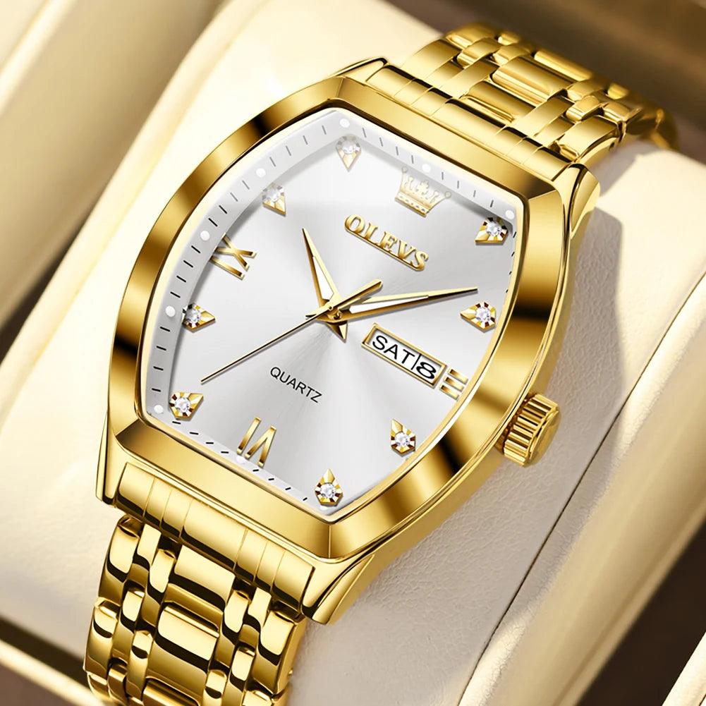 OLEVS/5528 Stainless Steel Luxury Quartz Watch | Elegant Tonneau Case with Shock Resistance and Week Display Carauana Store