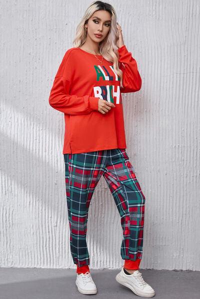 Round Neck Top and Plaid Pants Lounge Set Carauana Store