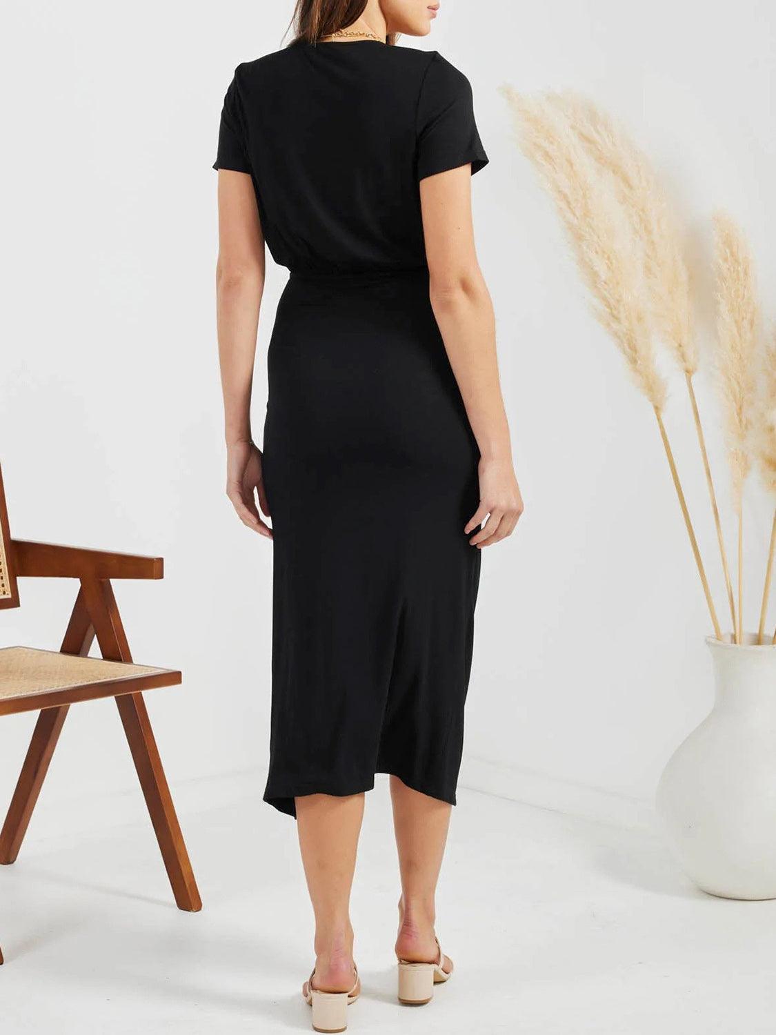 Ruched Slit V-Neck Short Sleeve Dress Carauana Store
