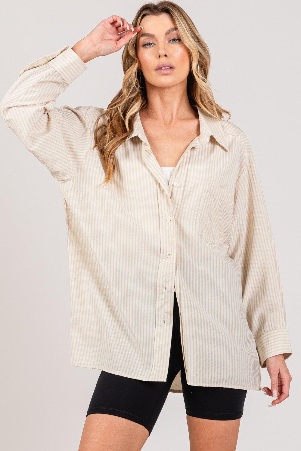 SAGE + FIG Striped Button Up Long Sleeve Shirt Carauana Store
