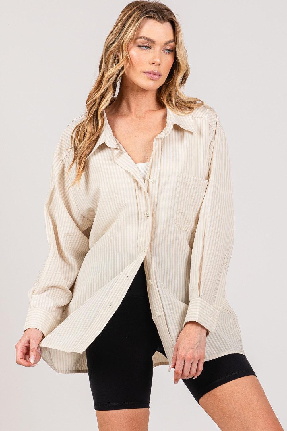 SAGE + FIG Striped Button Up Long Sleeve Shirt Carauana Store