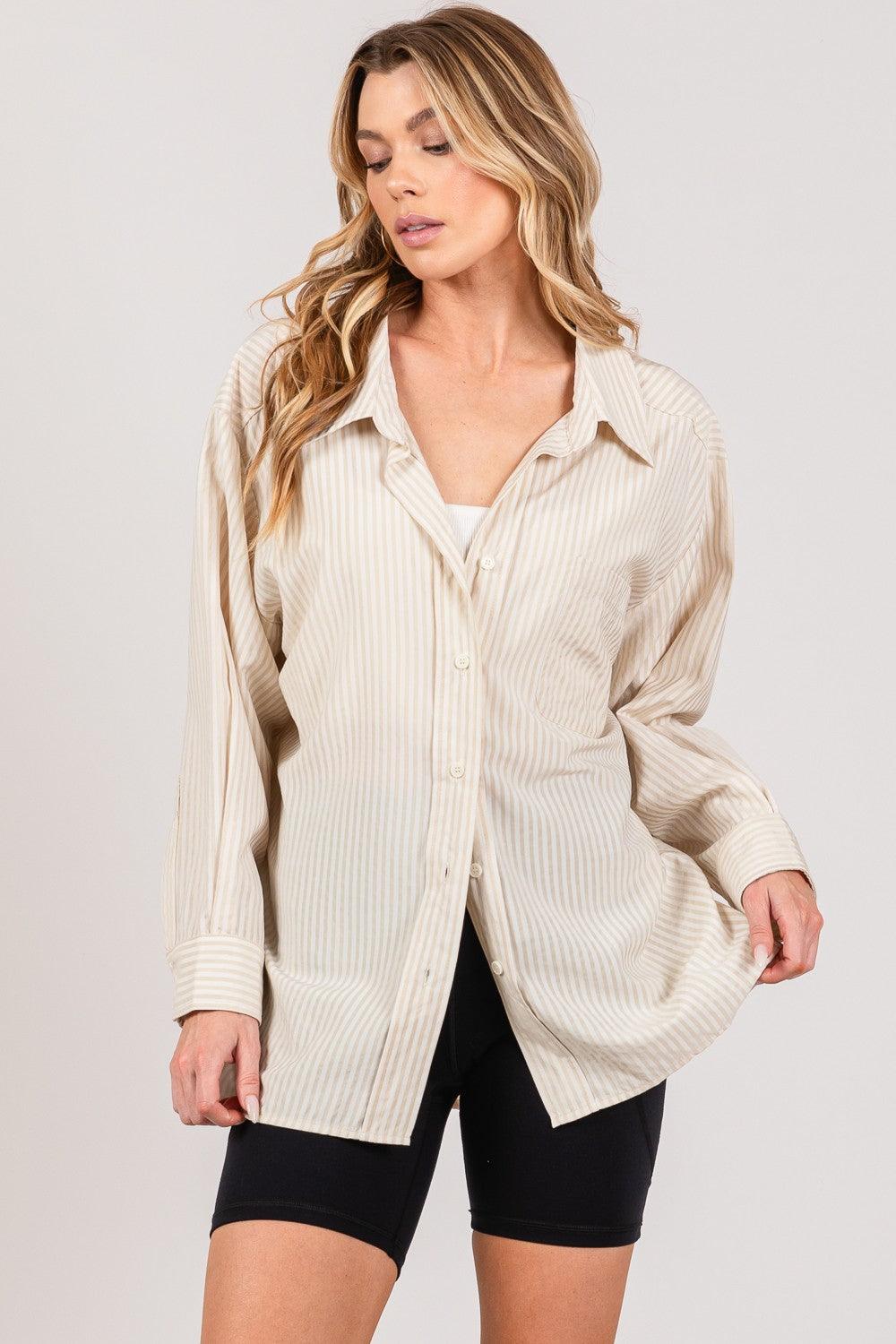 SAGE + FIG Striped Button Up Long Sleeve Shirt Carauana Store