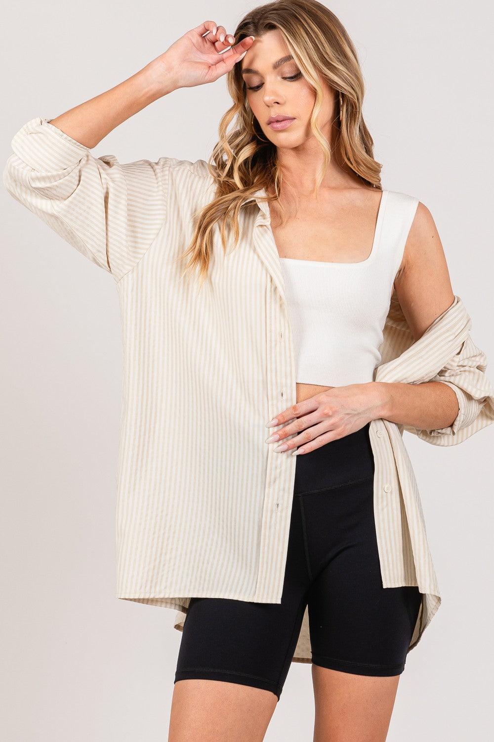 SAGE + FIG Striped Button Up Long Sleeve Shirt Carauana Store