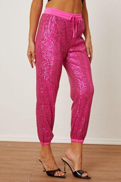 Sequin Drawstring Pants with Pockets Carauana Store