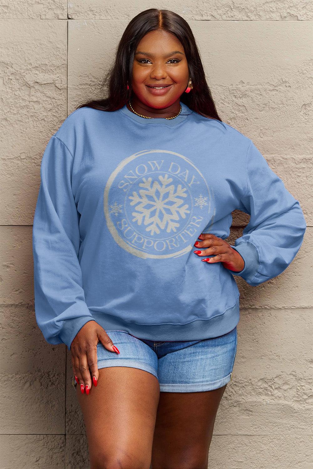 Simply Love Full Size SNOW DAY SUPPORTER Round Neck Sweatshirt Carauana Store