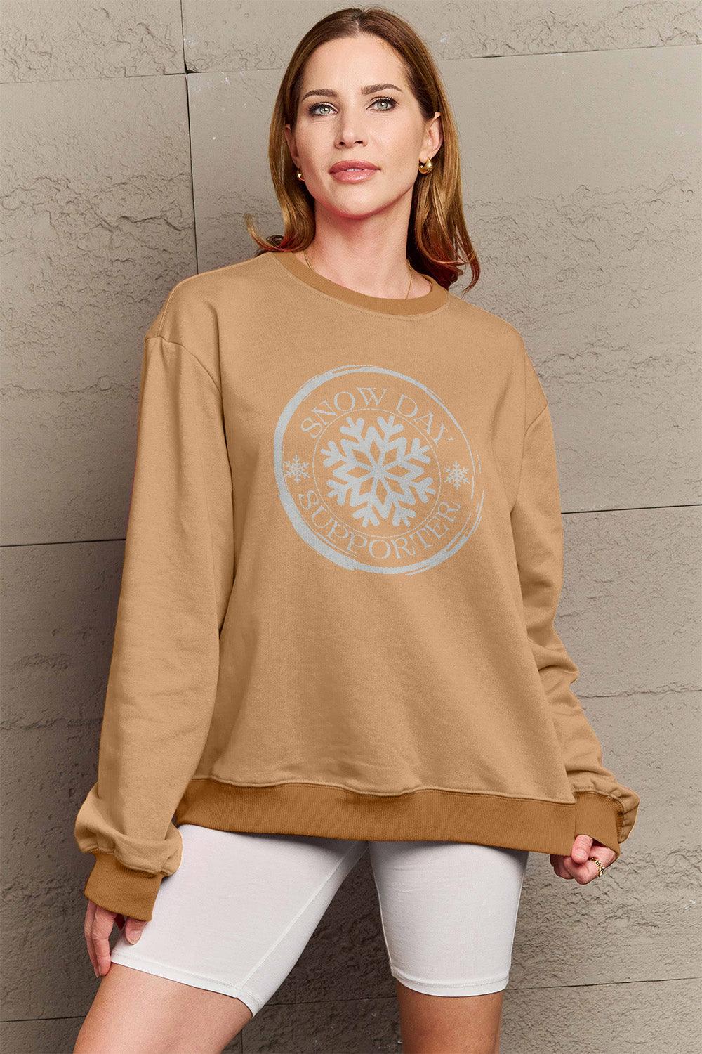 Simply Love Full Size SNOW DAY SUPPORTER Round Neck Sweatshirt Carauana Store