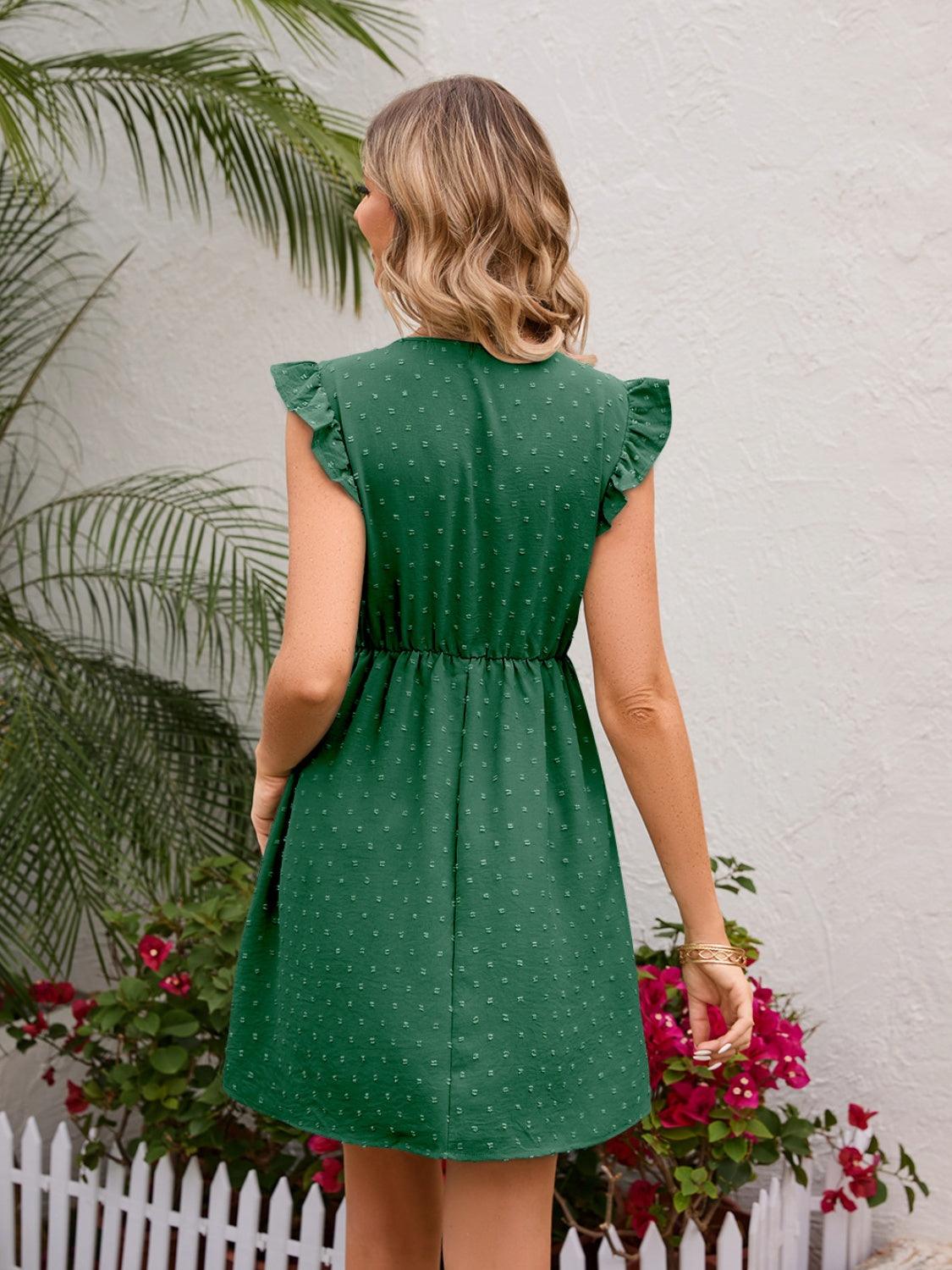 Swiss Dot Ruffled V-Neck Dress Carauana Store