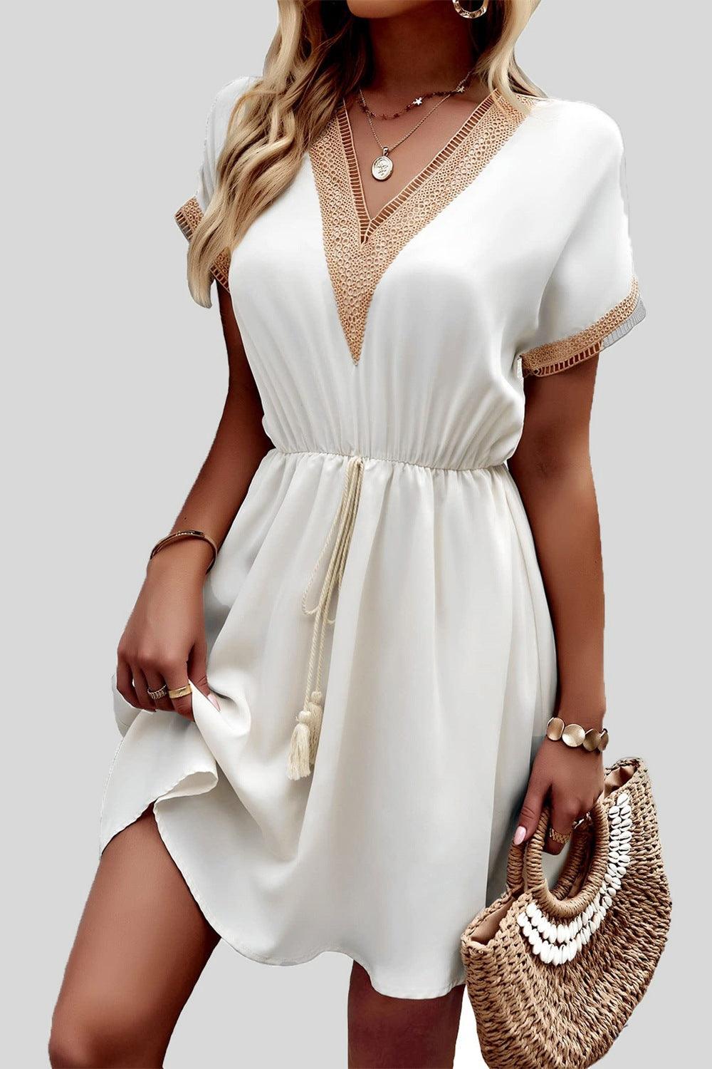 Tassel V-Neck Short Sleeve Dress Carauana Store