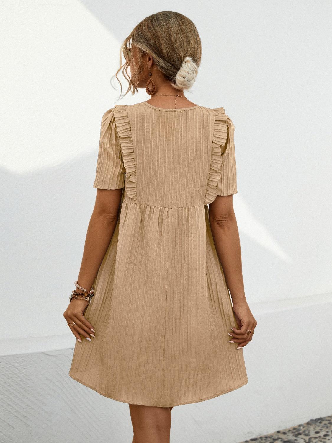 Tie Neck Short Sleeve Mini Dress Carauana Store