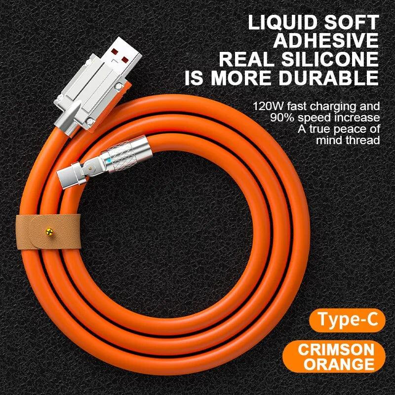 Type C Data Line 120w Fast Charging 6A 180 Rotating Ultra Fast Charging Line For Huawei Samsung Millet Bold Lengthened Silicone Carauana Store