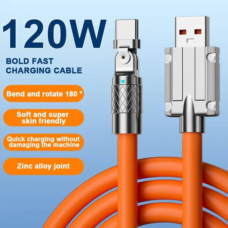 Type C Data Line 120w Fast Charging 6A 180 Rotating Ultra Fast Charging Line For Huawei Samsung Millet Bold Lengthened Silicone Carauana Store