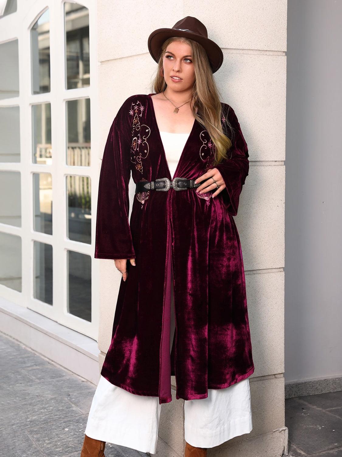 Plus Size Printed Open Front Long Sleeve Cardigan Carauana Store