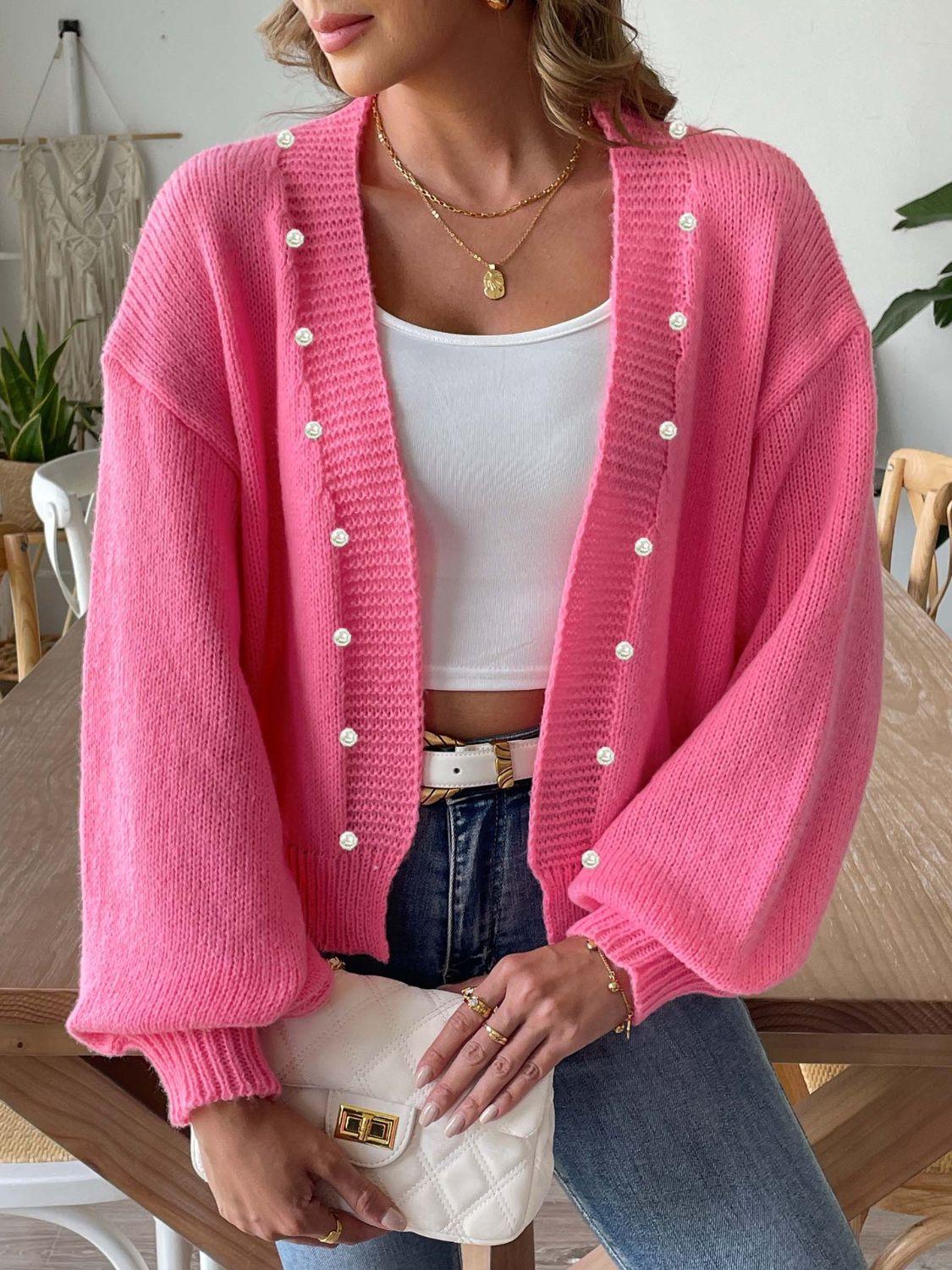 Pearl Open Front Long Sleeve Cardigan Carauana Store