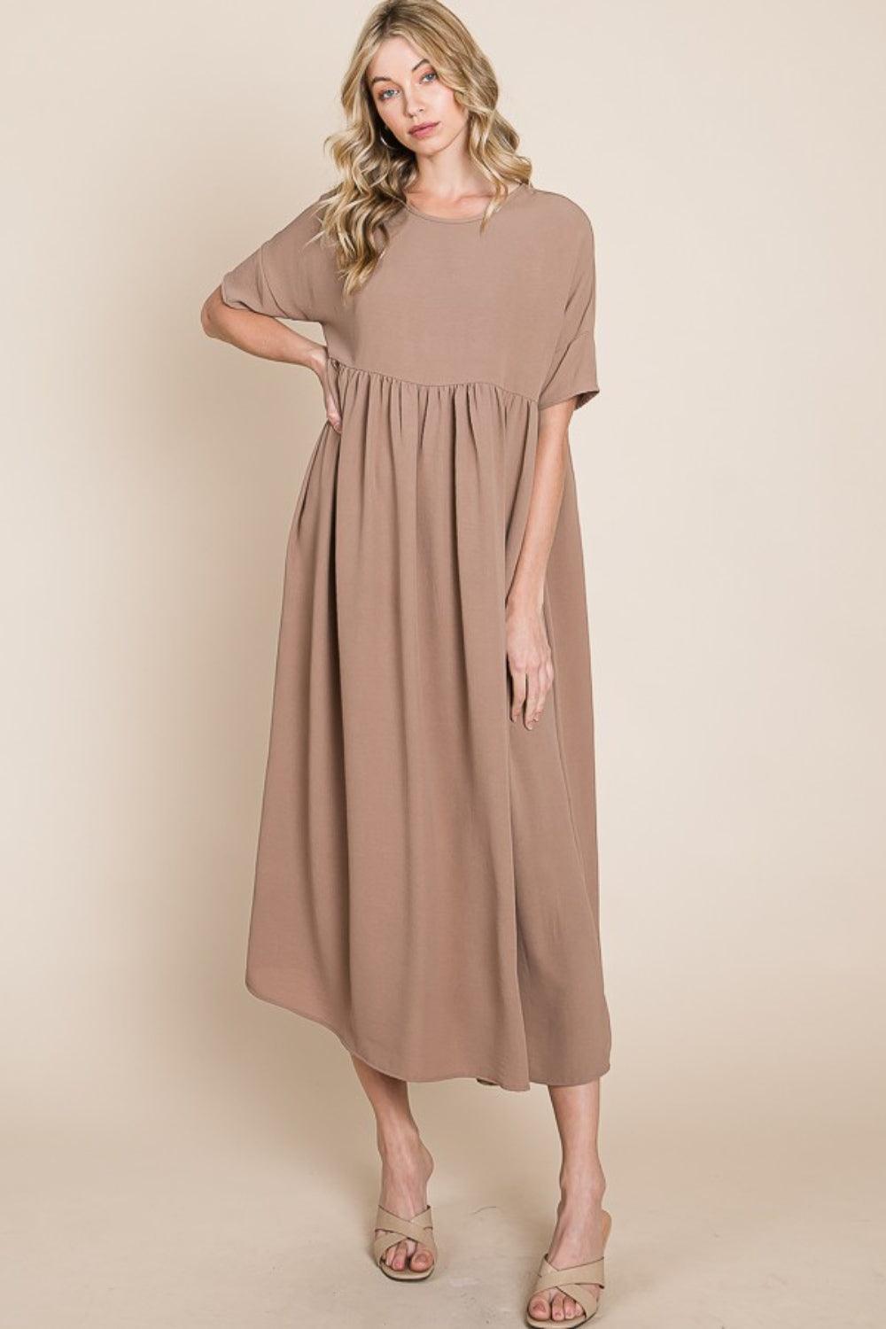 BOMBOM Round Neck Ruched Midi Dress Carauana Store