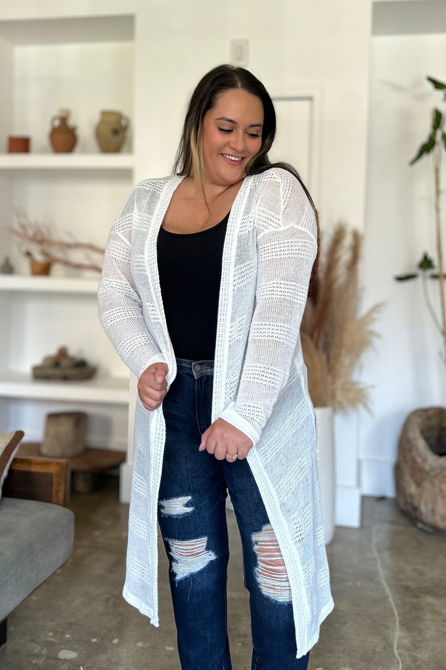 Double Take Full Size Open Front Longline Cardigan Carauana Store