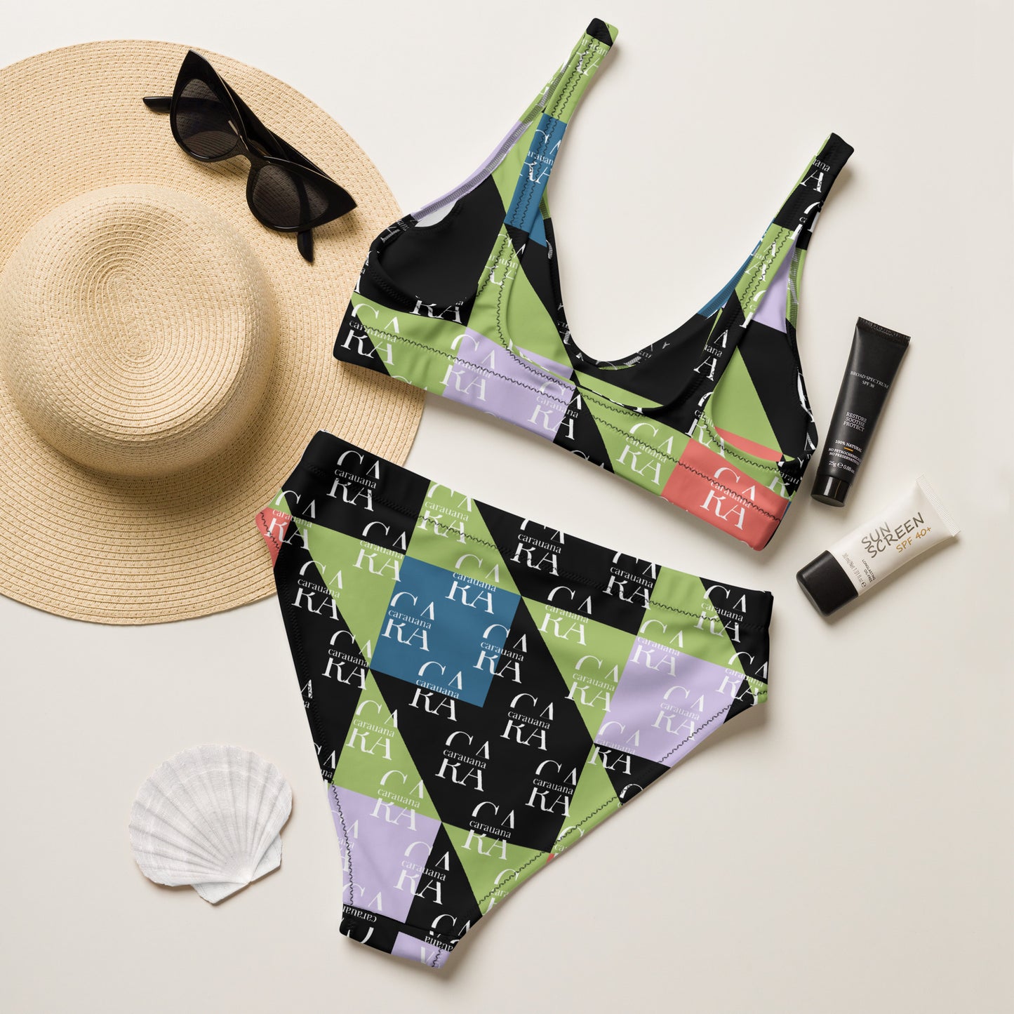 Carauana high-waisted bikini Green Black branded Carauana Store