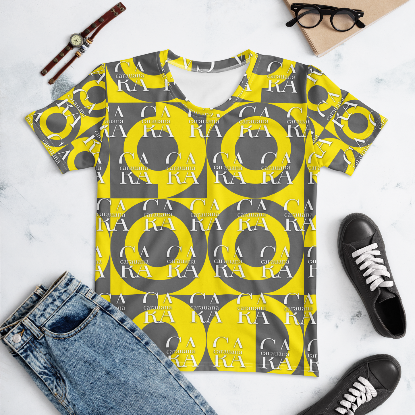 CaRaUaNa Women's T-shirt Grey Yellow