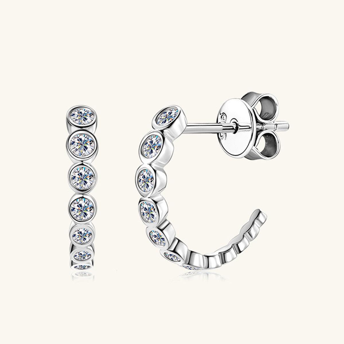 Inlaid Moissanite 925 Sterling Silver C-Hoop Earrings Carauana Store