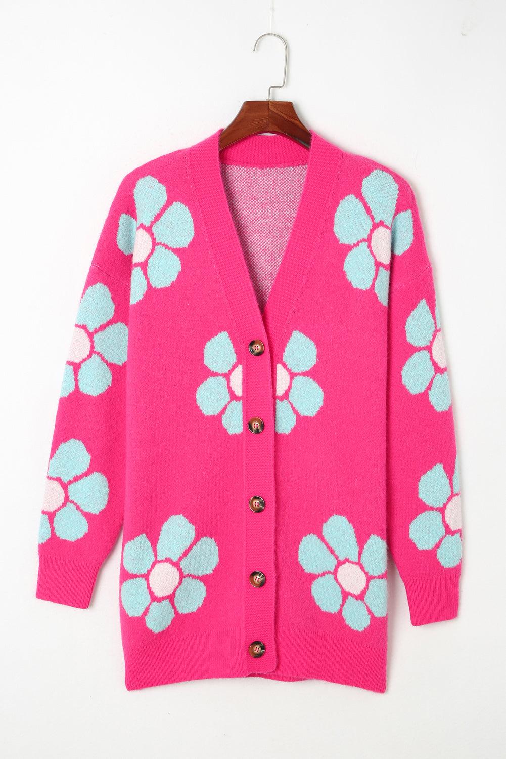 Floral Button-Up V-Neck Cardigan Carauana Store