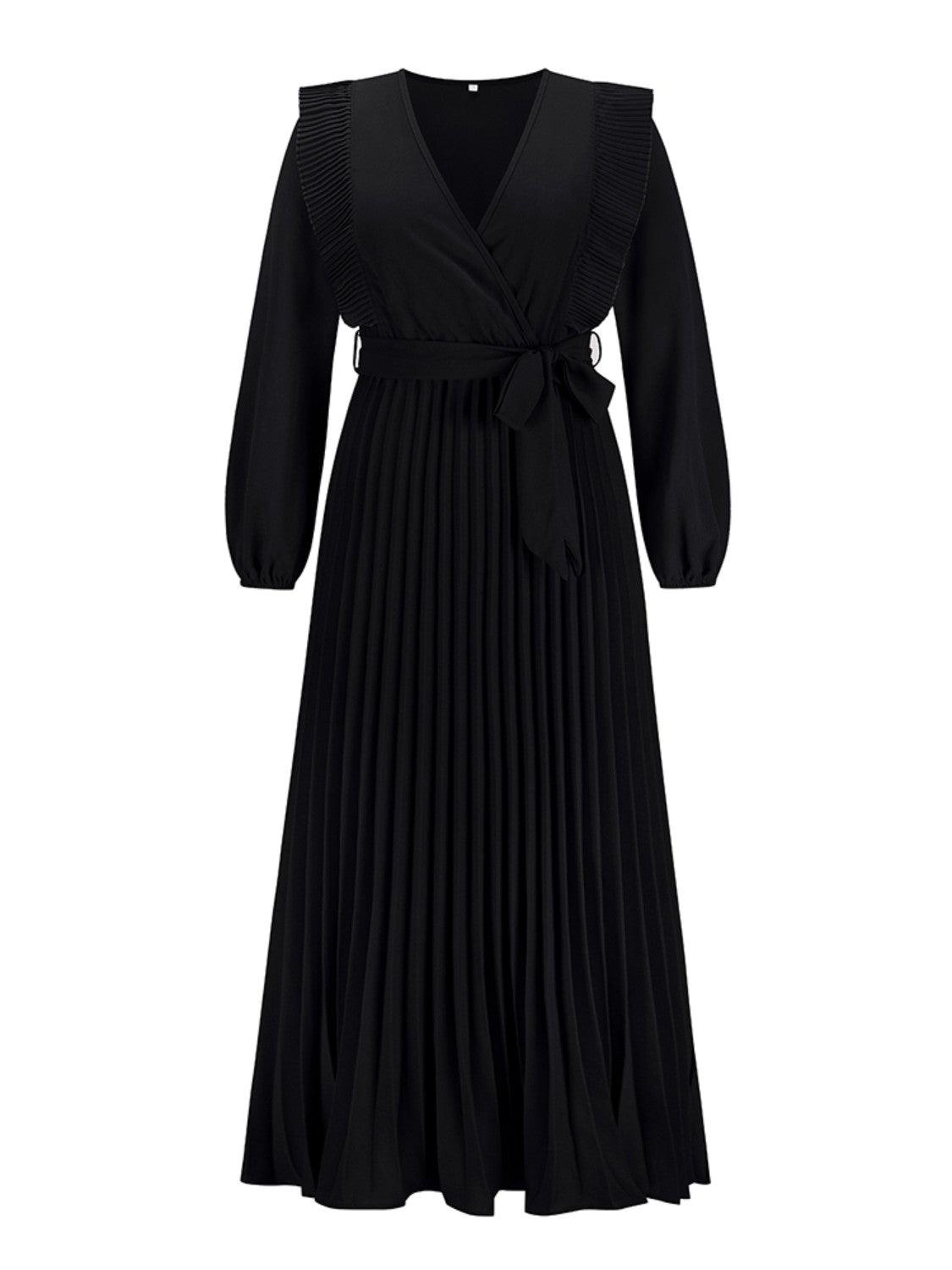 Pleated Surplice Tie Waist Maxi Dress Carauana Store