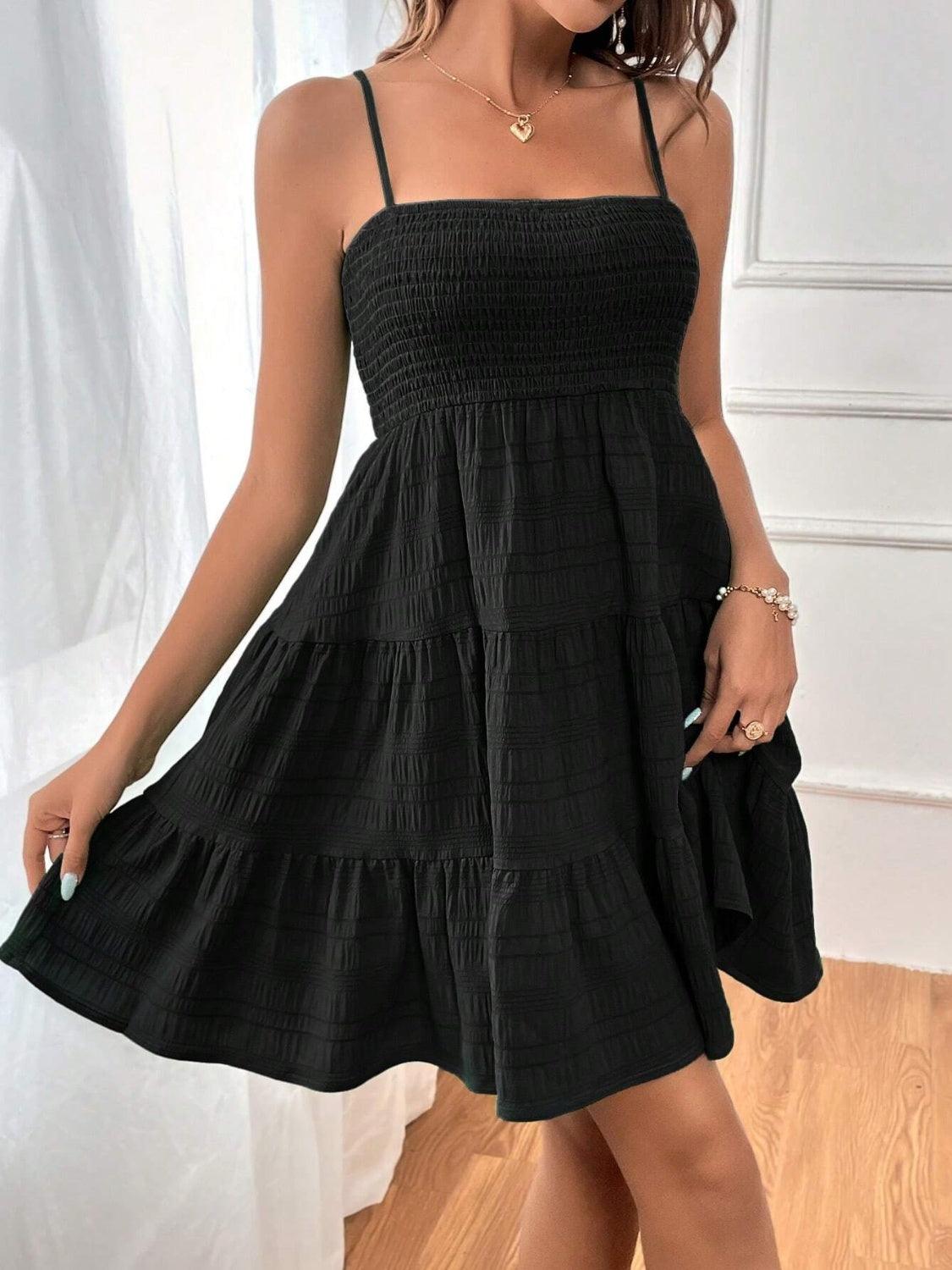 Smocked Tiered Sleeveless Mini Dress Carauana Store