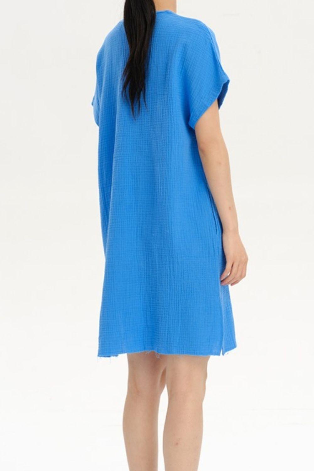 Slit Notched Short Sleeve Mini Dress Carauana Store