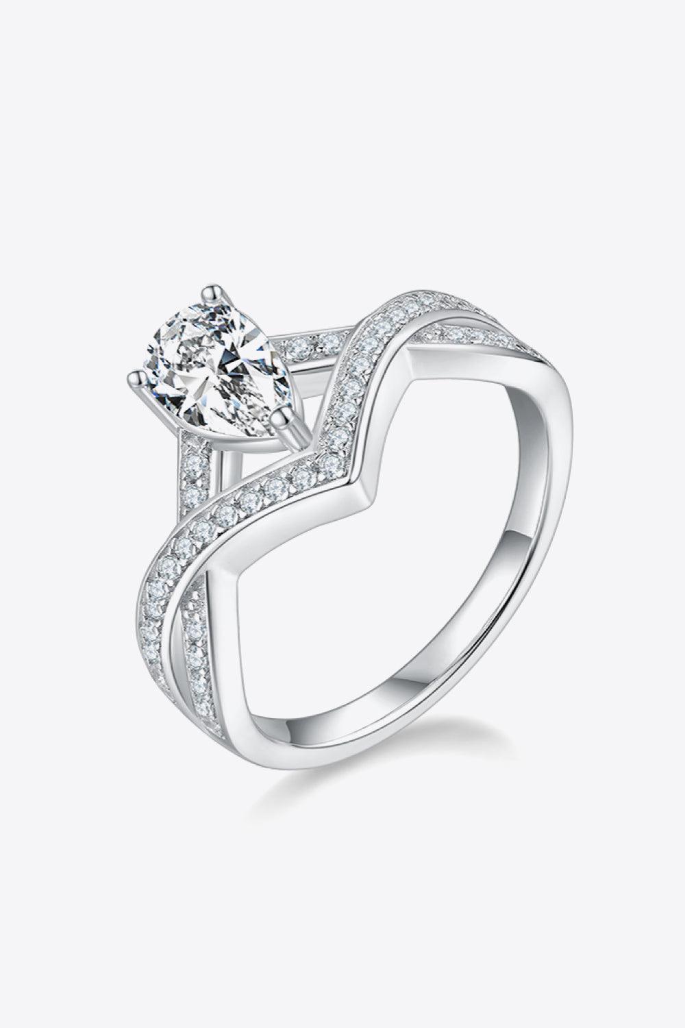 1 Carat Moissanite Teardrop 925 Sterling Silver Ring Carauana Store